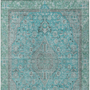 HomeRoots 5' Aqua and Teal Medallion Area Rug - Durable, Washable, Perfect for Indoor and Outdoor Spaces! 5' X 8' 616257