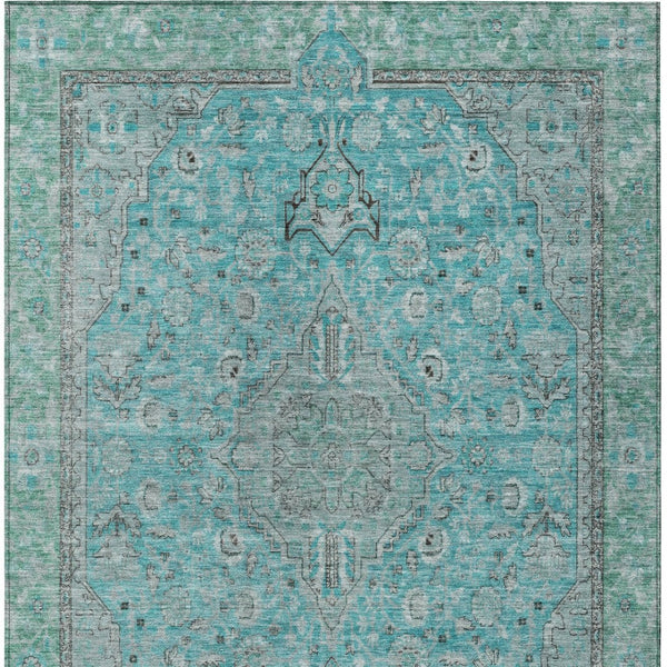 HomeRoots 5' Aqua and Teal Medallion Area Rug - Durable, Washable, Perfect for Indoor and Outdoor Spaces! 5' X 8' 616257