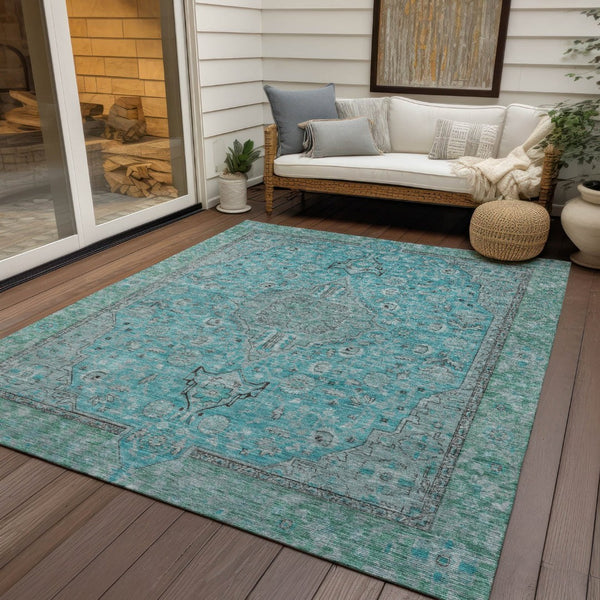 HomeRoots 5' Aqua and Teal Medallion Area Rug - Durable, Washable, Perfect for Indoor and Outdoor Spaces! 5' X 8' 616257