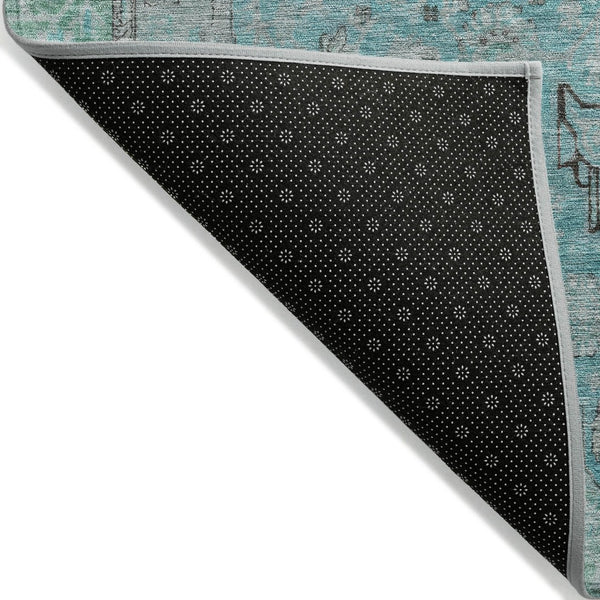 HomeRoots 5' Aqua and Teal Medallion Area Rug - Durable, Washable, Perfect for Indoor and Outdoor Spaces! 5' X 8' 616257