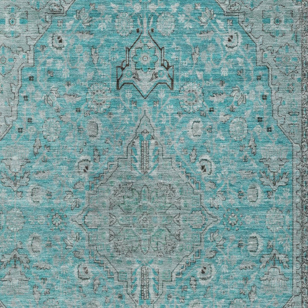 HomeRoots 5' Aqua and Teal Medallion Area Rug - Durable, Washable, Perfect for Indoor and Outdoor Spaces! 5' X 8' 616257
