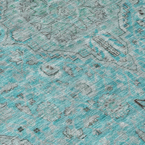 HomeRoots 5' Aqua and Teal Medallion Area Rug - Durable, Washable, Perfect for Indoor and Outdoor Spaces! 8' Round 616258