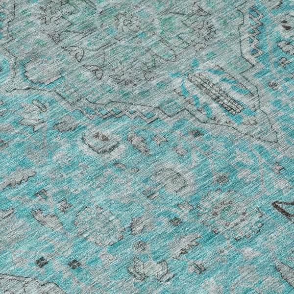 HomeRoots 5' Aqua and Teal Medallion Area Rug - Durable, Washable, Perfect for Indoor and Outdoor Spaces! 8' Round 616258