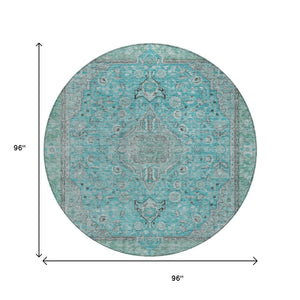 HomeRoots 5' Aqua and Teal Medallion Area Rug - Durable, Washable, Perfect for Indoor and Outdoor Spaces! 8' Round 616258