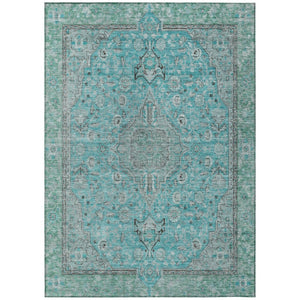 HomeRoots 5' Aqua and Teal Medallion Area Rug - Durable, Washable, Perfect for Indoor and Outdoor Spaces! 8' X 10' 616259