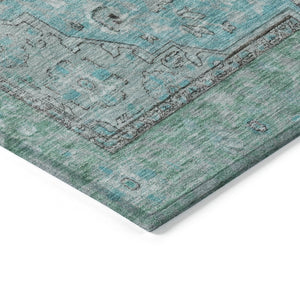 HomeRoots 5' Aqua and Teal Medallion Area Rug - Durable, Washable, Perfect for Indoor and Outdoor Spaces! 8' X 10' 616259