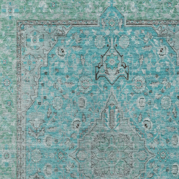 HomeRoots 5' Aqua and Teal Medallion Area Rug - Durable, Washable, Perfect for Indoor and Outdoor Spaces! 8' X 10' 616259