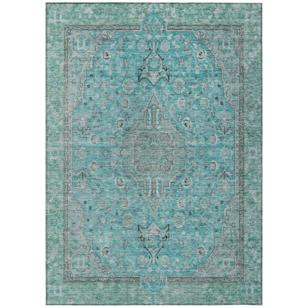 HomeRoots 5' Aqua and Teal Medallion Area Rug - Durable, Washable, Perfect for Indoor and Outdoor Spaces! 9' X 12' 616260