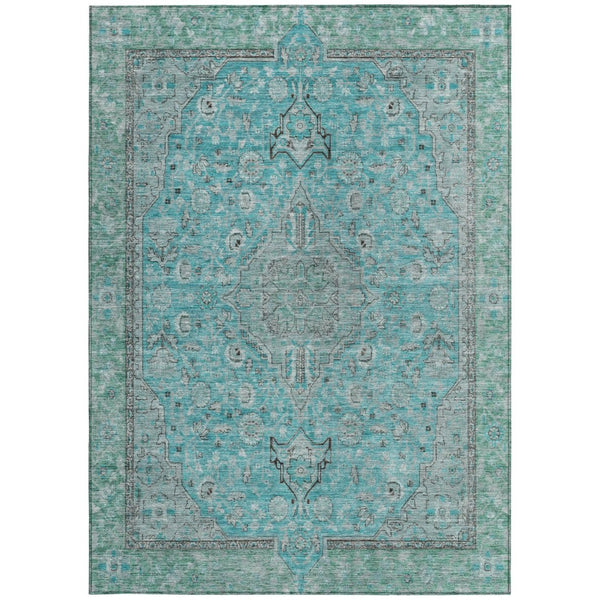 HomeRoots 5' Aqua and Teal Medallion Area Rug - Durable, Washable, Perfect for Indoor and Outdoor Spaces! 9' X 12' 616260
