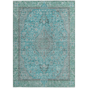 HomeRoots 5' Aqua and Teal Medallion Area Rug - Durable, Washable, Perfect for Indoor and Outdoor Spaces! 10' X 14' 616261