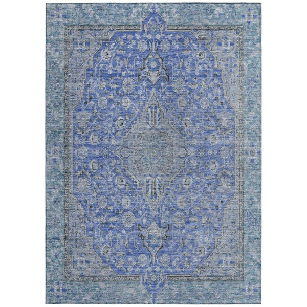 HomeRoots 5' Blue and Gray Medallion Area Rug - Durable, Washable Indoor/Outdoor Design for Versatile Spaces 5' X 8' 616263