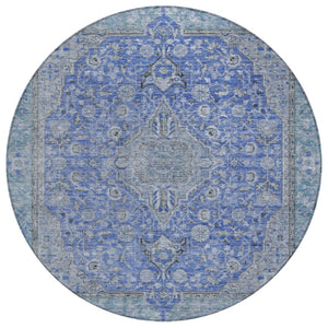 HomeRoots 5' Blue and Gray Medallion Area Rug - Durable, Washable Indoor/Outdoor Design for Versatile Spaces 8' Round 616264