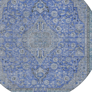 HomeRoots 5' Blue and Gray Medallion Area Rug - Durable, Washable Indoor/Outdoor Design for Versatile Spaces 8' Round 616264