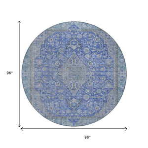 HomeRoots 5' Blue and Gray Medallion Area Rug - Durable, Washable Indoor/Outdoor Design for Versatile Spaces 8' Round 616264
