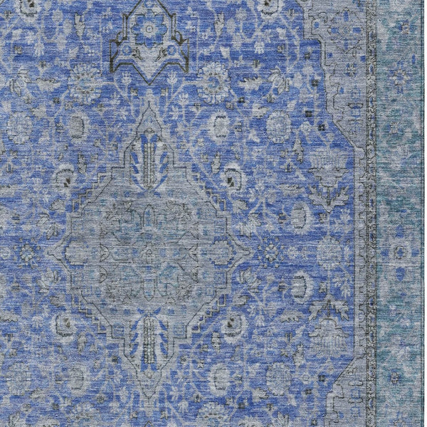 HomeRoots 5' Blue and Gray Medallion Area Rug - Durable, Washable Indoor/Outdoor Design for Versatile Spaces 8' X 10' 616265