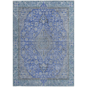 HomeRoots 5' Blue and Gray Medallion Area Rug - Durable, Washable Indoor/Outdoor Design for Versatile Spaces 9' X 12' 616266