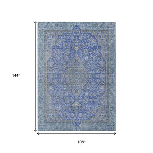 HomeRoots 5' Blue and Gray Medallion Area Rug - Durable, Washable Indoor/Outdoor Design for Versatile Spaces 9' X 12' 616266
