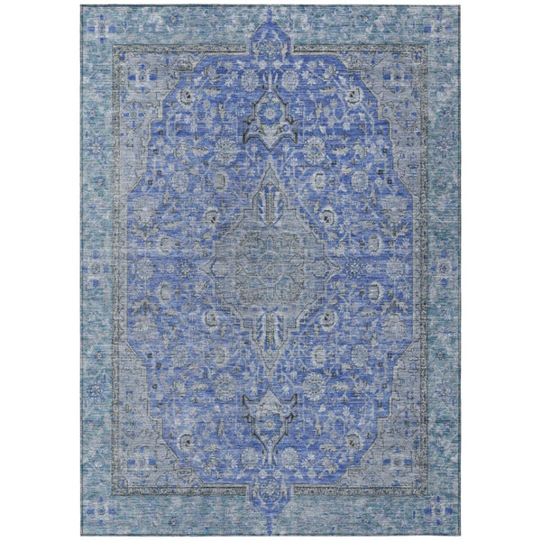HomeRoots 5' Blue and Gray Medallion Area Rug - Durable, Washable Indoor/Outdoor Design for Versatile Spaces 9' X 12' 616266