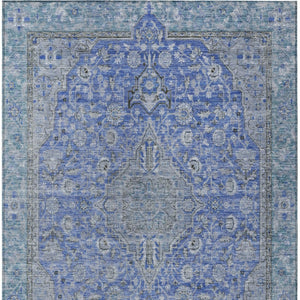 HomeRoots 5' Blue and Gray Medallion Area Rug - Durable, Washable Indoor/Outdoor Design for Versatile Spaces 9' X 12' 616266