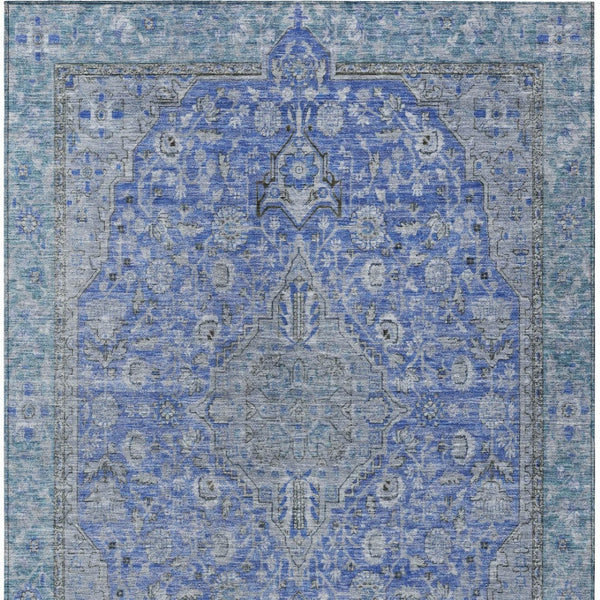 HomeRoots 5' Blue and Gray Medallion Area Rug - Durable, Washable Indoor/Outdoor Design for Versatile Spaces 10' X 14' 616267
