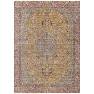 HomeRoots 5' Gold and Peach Medallion Indoor Outdoor Area Rug - Timeless Design, Easy Care, and Versatile Use 5' X 8' 616269