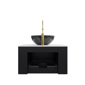 English Elm Dina Floating Bathroom Vanity with Sintered Stone Top and Crystal Glass Basin White+Black W2615S00263