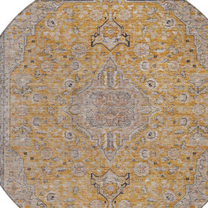 HomeRoots 5' Gold and Peach Medallion Indoor Outdoor Area Rug - Timeless Design, Easy Care, and Versatile Use 8' Round 616270