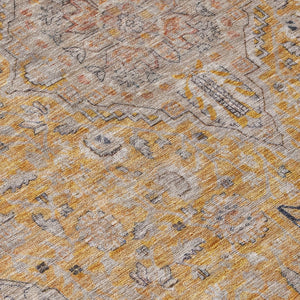HomeRoots 5' Gold and Peach Medallion Indoor Outdoor Area Rug - Timeless Design, Easy Care, and Versatile Use 8' Round 616270