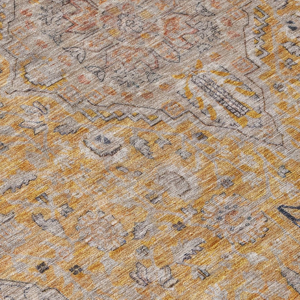 HomeRoots 5' Gold and Peach Medallion Indoor Outdoor Area Rug - Timeless Design, Easy Care, and Versatile Use 8' Round 616270