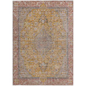 HomeRoots 5' Gold and Peach Medallion Indoor Outdoor Area Rug - Timeless Design, Easy Care, and Versatile Use 8' X 10' 616271