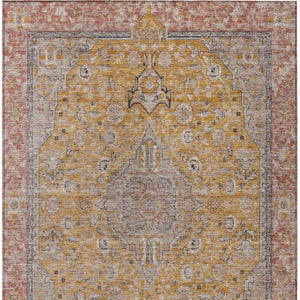 HomeRoots 5' Gold and Peach Medallion Indoor Outdoor Area Rug - Timeless Design, Easy Care, and Versatile Use 8' X 10' 616271