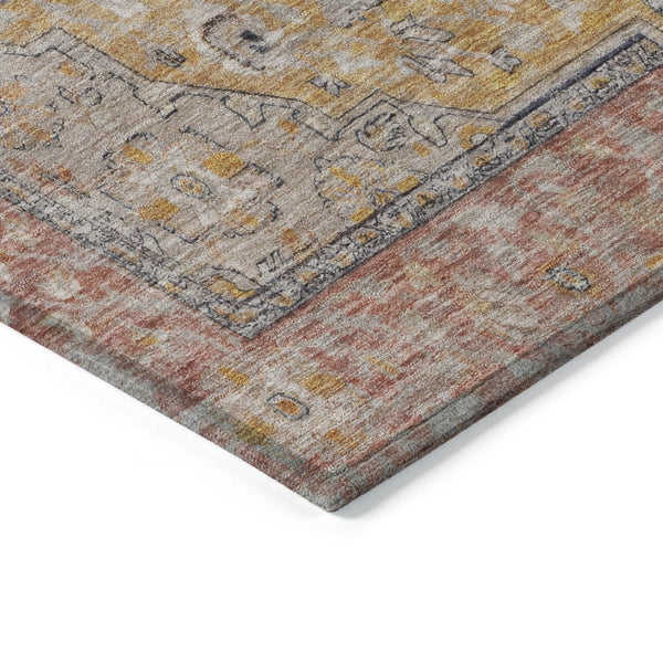 HomeRoots 5' Gold and Peach Medallion Indoor Outdoor Area Rug - Timeless Design, Easy Care, and Versatile Use 9' X 12' 616272