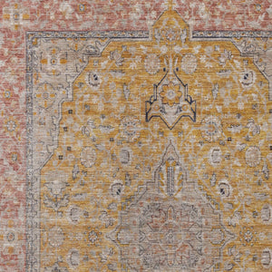 HomeRoots 5' Gold and Peach Medallion Indoor Outdoor Area Rug - Timeless Design, Easy Care, and Versatile Use 9' X 12' 616272
