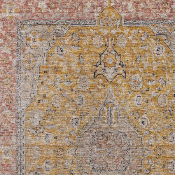 HomeRoots 5' Gold and Peach Medallion Indoor Outdoor Area Rug - Timeless Design, Easy Care, and Versatile Use 9' X 12' 616272