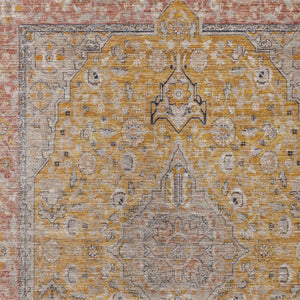 HomeRoots 5' Gold and Peach Medallion Indoor Outdoor Area Rug - Timeless Design, Easy Care, and Versatile Use 10' X 14' 616273