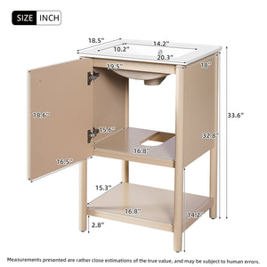 English Elm 20-inch French Style Bathroom Vanity with Integrated Ceramic Sink, Carved Accents & Soft-Close Door Cream White N710P330975Y