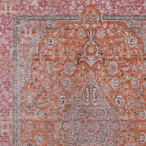HomeRoots 5' Vibrant Orange and Red Medallion Area Rug - Durable, Washable, Perfect for Indoor and Outdoor Spaces 5' X 8' 616281