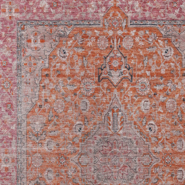 HomeRoots 5' Vibrant Orange and Red Medallion Area Rug - Durable, Washable, Perfect for Indoor and Outdoor Spaces 5' X 8' 616281