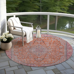 HomeRoots 5' Vibrant Orange and Red Medallion Area Rug - Durable, Washable, Perfect for Indoor and Outdoor Spaces 8' Round 616282