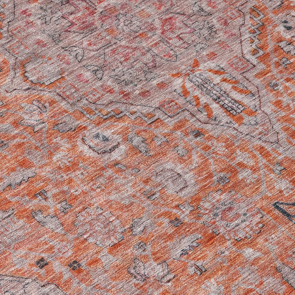 HomeRoots 5' Vibrant Orange and Red Medallion Area Rug - Durable, Washable, Perfect for Indoor and Outdoor Spaces 8' Round 616282
