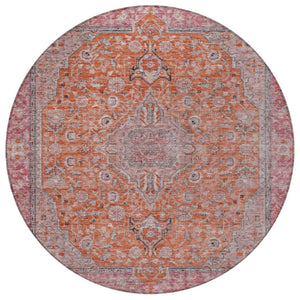 HomeRoots 5' Vibrant Orange and Red Medallion Area Rug - Durable, Washable, Perfect for Indoor and Outdoor Spaces 8' Round 616282