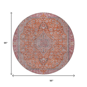 HomeRoots 5' Vibrant Orange and Red Medallion Area Rug - Durable, Washable, Perfect for Indoor and Outdoor Spaces 8' Round 616282