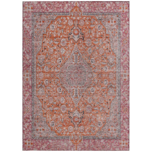 HomeRoots 5' Vibrant Orange and Red Medallion Area Rug - Durable, Washable, Perfect for Indoor and Outdoor Spaces 8' X 10' 616283