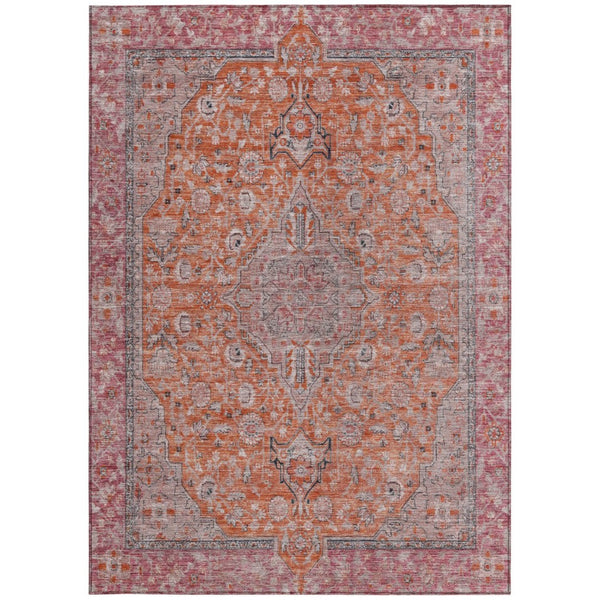 HomeRoots 5' Vibrant Orange and Red Medallion Area Rug - Durable, Washable, Perfect for Indoor and Outdoor Spaces 8' X 10' 616283