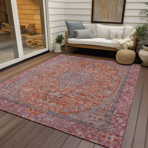 HomeRoots 5' Vibrant Orange and Red Medallion Area Rug - Durable, Washable, Perfect for Indoor and Outdoor Spaces 9' X 12' 616284