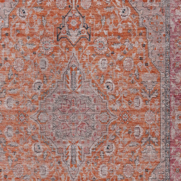 HomeRoots 5' Vibrant Orange and Red Medallion Area Rug - Durable, Washable, Perfect for Indoor and Outdoor Spaces 9' X 12' 616284