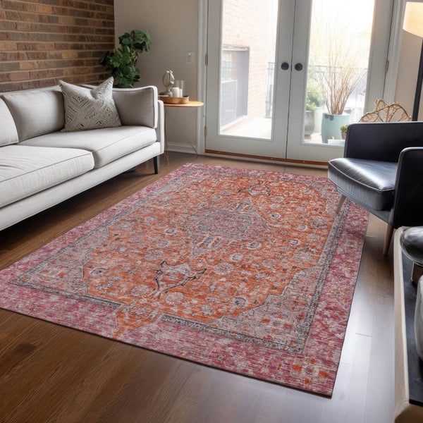 HomeRoots 5' Vibrant Orange and Red Medallion Area Rug - Durable, Washable, Perfect for Indoor and Outdoor Spaces 9' X 12' 616284