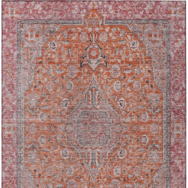 HomeRoots 5' Vibrant Orange and Red Medallion Area Rug - Durable, Washable, Perfect for Indoor and Outdoor Spaces 10' X 14' 616285