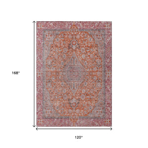 HomeRoots 5' Vibrant Orange and Red Medallion Area Rug - Durable, Washable, Perfect for Indoor and Outdoor Spaces 10' X 14' 616285