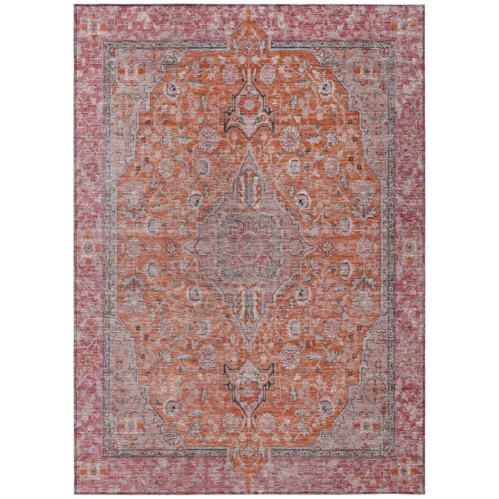 HomeRoots 5' Vibrant Orange and Red Medallion Area Rug - Durable, Washable, Perfect for Indoor and Outdoor Spaces 10' X 14' 616285